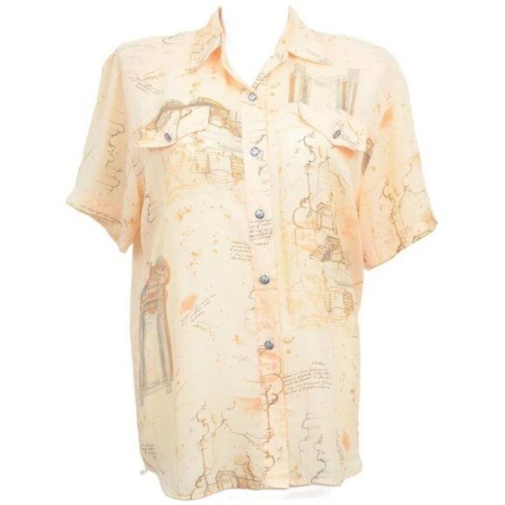 Christine Phillipe Vintage 90s Button Down Camp Shirt Top Size LG Artsy Vacay